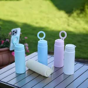 Bouteille d'eau magnétique 500ml porte-téléphone en acier inoxydable gourde isotherme
