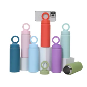 Stainless Steel Vacuum Insulated Water Bottle With Magnetic Phone Holder Portable Travel Thermos Cup For Outdoor Sports