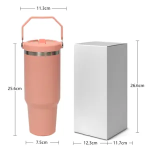 Rosa edelstahl isolierbecher mit henkel und geschenkbox, grosser reisebecher kaffee.