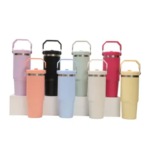 Large Capacity Stainless Steel Tumbler With Handle And Straw Lid Vacuum Insulated Travel Mug Leakproof Double Wall Car Cup