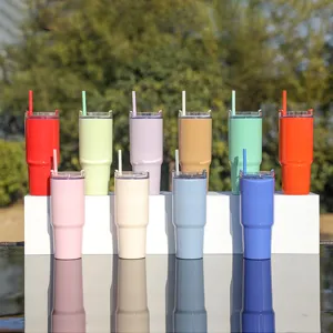 Grand gobelet avec poignée et paille, tasse d'eau de sport en plein air colorée pour voiture.