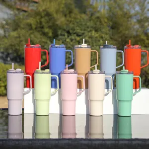 Grand gobelet grande capacité avec poignée et paille tasse d'eau de sport colorée