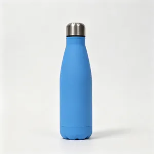 Blue stainless steel vacuum insulated cola water bottle detail shot 500ml capacity