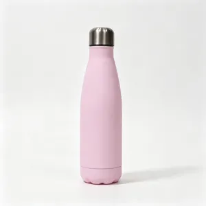 Pink insulated stainless steel water bottle, 500ml cola shaped thermal flask for daily use.