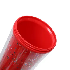 Vaso de plástico de doble pared con confeti brillante, taza de café reutilizable de 16oz.