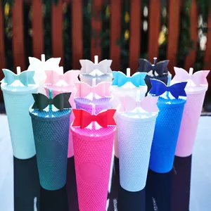 Creative Bow Straw Cup Accessories Synthetic Leather Glitter Bowknot Decor For Tumbler Daily Kitchen Drinkware