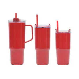 Ensemble de gobelets rouges avec poignée et paille grande capacité tasse d'eau de sport