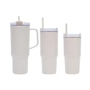 Ensemble de tasses beige grande capacité tasse de voiture avec poignée paille 3 pièces