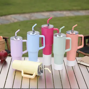 Large Capacity Stainless Steel Insulated Tumbler With Handle And Straw Leak Proof Double Wall Travel Car Mug