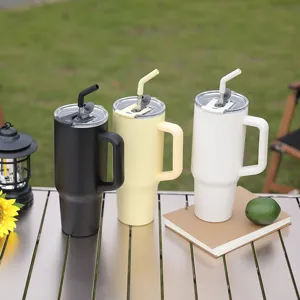 40oz stainless steel insulated tumbler with handle straw leakproof portable travel car cup
