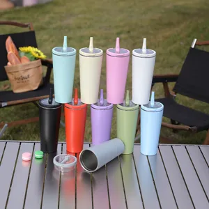 Bicchiere isolante in acciaio inossidabile con cannuccia tazza da viaggio portatile doppia bevanda