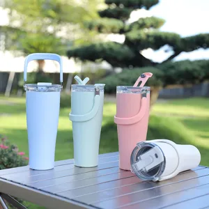 40oz stainless steel insulated tumbler with handle, portable travel water bottle for outdoor car.