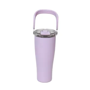 Large capacity stainless steel insulated tumbler with handle and lid for outdoor daily use.