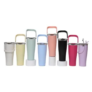 Stainless steel tumbler with handle and straw 40oz insulated travel mug multi color set
