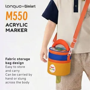 Borsa porta pennarelli acrilici per bambini con tracolla, organizer rotondo in tessuto.