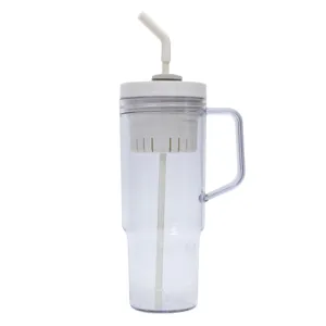 40oz transparenter kunststoff becher mit henkel strohhalm und teesieb für reisen
