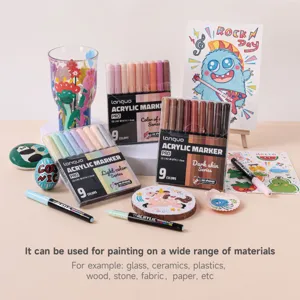 Dettaglio pennarello acrilico con set da 9 colori, punte morbide e inchiostro per progetti fai da te.