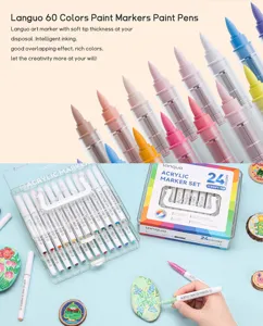 Set de marqueurs acryliques Languo avec pointe pinceau, couleurs vibrantes et opaques.
