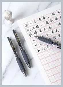 Detailed view of Baoke retractable gel pen, smooth writing black ink pen for students office study.