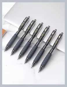 Detailed close-up of retractable gel pens in 0.5, 0.7, and 1.0mm with comfortable grips.