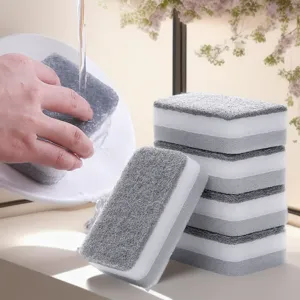 Spugna per la pulizia della cucina a due lati con schiuma densa e tampone abrasivo.