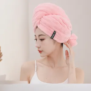 Bonnet de bain rose doux, serviette microfibre épaisse très absorbante pour femmes adultes.
