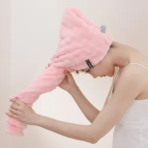 Bonnet de douche rose en microfibre pour cheveux, serviette absorbante douce pour femmes.