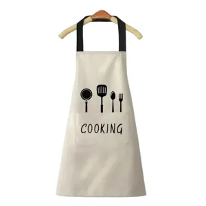 Waterproof kitchen apron with big pocket and cooking print, oil-proof home cooking work bib.