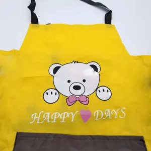 Tablier de cuisine imperméable avec imprimé d'ours mignon et grande poche pour la maison.