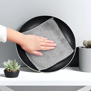 Thickened silver wire dishcloth with double-sided mesh, non-stick oil, easy cleaning tool.