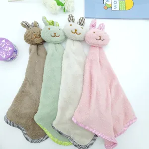 Cute Rabbit Hanging Hand Towel Absorbent Coral Fleece Kitchen Bathroom Dish Rag