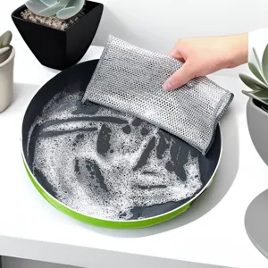 Thickened silver wire dishcloth, double-sided mesh cleaning rag for kitchen pans.