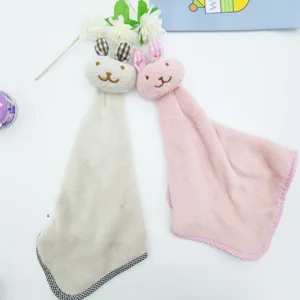 Cute rabbit hanging hand towel, soft coral fleece absorbent kitchen wipe, 2 packs.