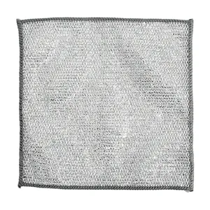 Thickened silver wire dish cloth with double-sided mesh for kitchen cleaning and grease removal.