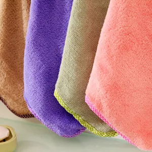 Soft coral fleece hanging hand towel, highly absorbent bathroom and kitchen cleaning cloth.