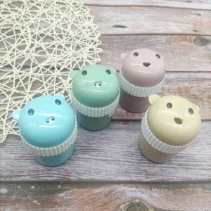 Cute plastic cartoon bear toothpick holder, portable press-type toothpick dispenser for home.