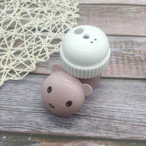 Cute cartoon bear plastic toothpick dispenser holder portable round container detail view