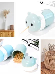 Close-up detail view of cute cartoon bear toothpick holder in cozy lifestyle home setting.