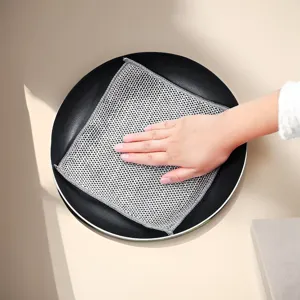 Paño de cocina de alambre plateado de doble capa, paño de limpieza de malla para sartenes.