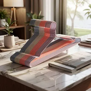 Kleurrijke antislip kledinghangers van kunststof, praktische kledingset voor thuis.