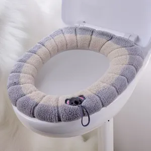 Fundas para asiento de inodoro de felpa gruesa, cojín tejido cálido con bonita decoración koala.