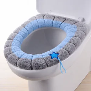 Fundas para asiento de inodoro de punto grueso con asa de estrella, alfombrilla de baño lavable.