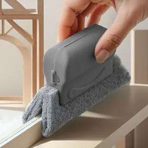 Window groove cleaning brush with thick scouring pad for sliding track cleaning tool.