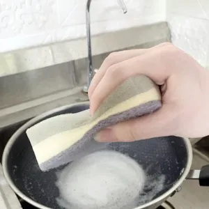 Eponge de nettoyage de cuisine double face robuste pour la vaisselle et les ustensiles