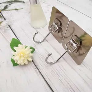 Close-up view of self-adhesive heavy duty stainless steel wall hook for seamless home use.