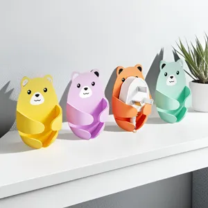 Cute cartoon bear plug hooks, wall-mounted punch-free socket holder and cable organizer.
