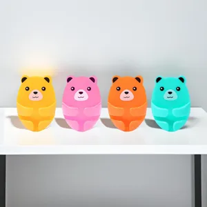 Cute cartoon bear plug hooks punch-free socket holders colorful wall mount storage organizers 4pcs