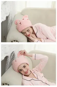 Cute cartoon bear dry hair cap, absorbent thick microfiber hair towel for women quick dry.