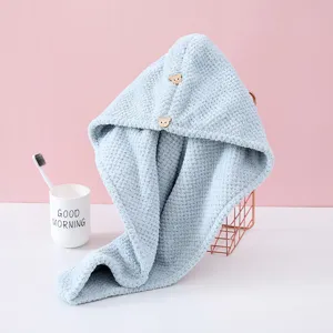 Doux bonnet de bain en microfibre bleu clair serviette absorbante pour cheveux femme