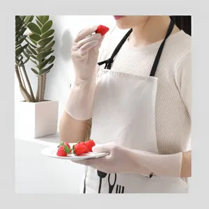 Durable waterproof cleaning gloves for household kitchen dishwashing, long design latex gloves.